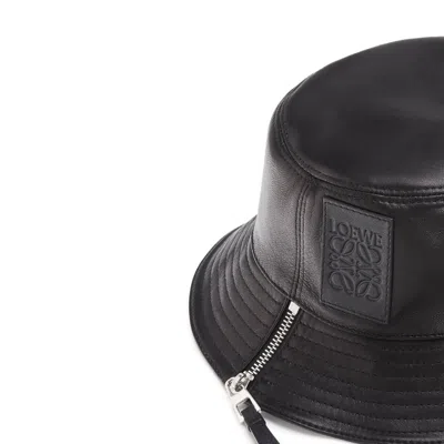 Loewe Mens Black Fisherman Brand-tab Leather Bucket Hat