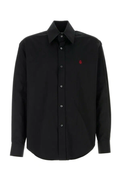 Alexander Mcqueen Poplin Shirt With Cuffed And Long Sleeves In Black