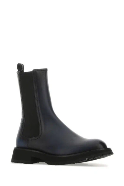 Alexander Mcqueen Ankle Boot Leather Black Anthracite In Multicolor