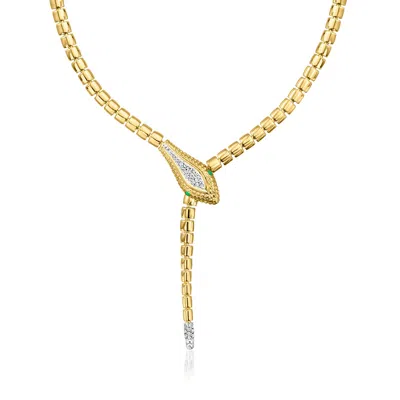 Ross-simons Diamond Snake Y-necklace With Emerald Eyes In 18kt Gold Over Sterling In Multi