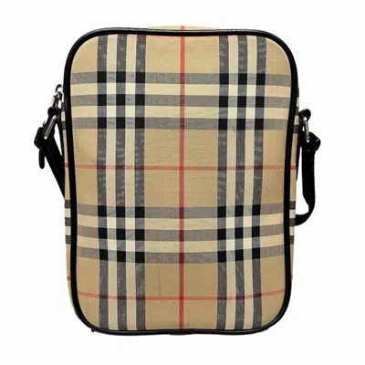 Pre-owned Burberry Beige Brown Canvas Leather Shoulder Bag () In Beige, Brown