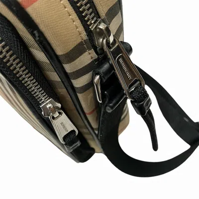 Pre-owned Burberry Beige Brown Canvas Leather Shoulder Bag () In Beige, Brown