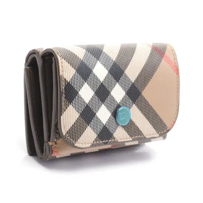 Pre-owned Burberry Beige Multi-color Coated Canvas Pvc Wallet (tri-fold) () In Beige, Multi-color