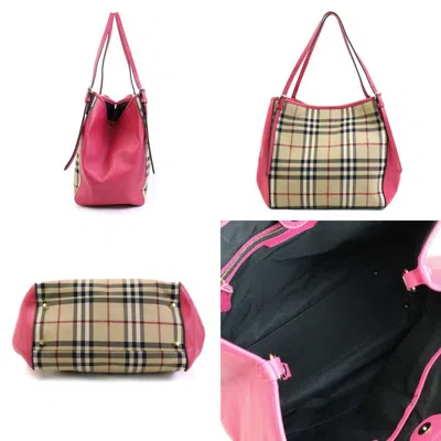Pre-owned Burberry Beige Pink Nylon Canvas Leather Shoulder Bag () In Beige, Pink