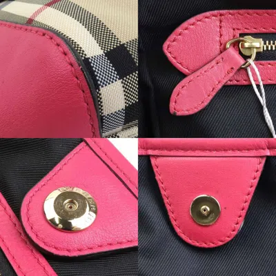 Pre-owned Burberry Beige Pink Nylon Canvas Leather Shoulder Bag () In Beige, Pink
