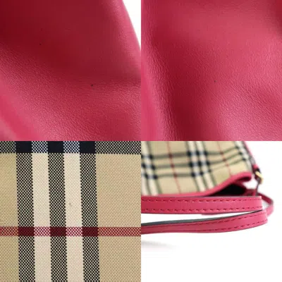 Pre-owned Burberry Beige Pink Nylon Canvas Leather Shoulder Bag () In Beige, Pink
