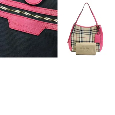 Pre-owned Burberry Beige Pink Nylon Canvas Leather Shoulder Bag () In Beige, Pink
