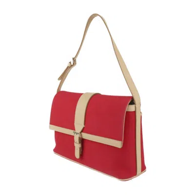 Pre-owned Burberry Beige Red Color Canvas Leather Handbag Shoulder Bag Tote Bag () In Beige, Red Color