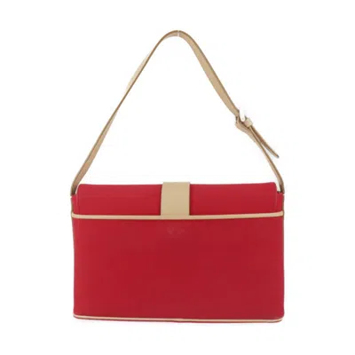 Pre-owned Burberry Beige Red Color Canvas Leather Handbag Shoulder Bag Tote Bag () In Beige, Red Color