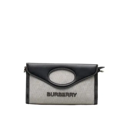 Pre-owned Burberry Black Gray Cotton Canvas Leather Handbag Shoulder Bag () In Black, Gray