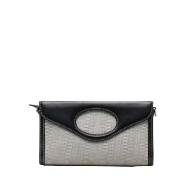 Pre-owned Burberry Black Gray Cotton Canvas Leather Handbag Shoulder Bag () In Black, Gray
