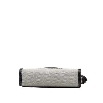 Pre-owned Burberry Black Gray Cotton Canvas Leather Handbag Shoulder Bag () In Black, Gray