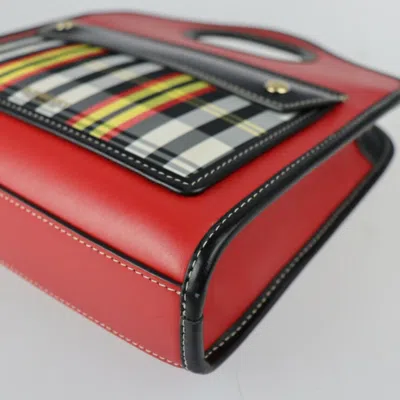 Pre-owned Burberry Black Multi-color Red Color Leather Nylon Canvas Handbag Shoulder Bag () In Black, Multi-color, Red Color
