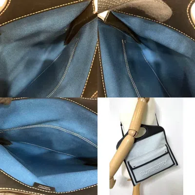 Pre-owned Burberry Blue Navy Canvas Handbag Shoulder Bag () In Blue, Navy