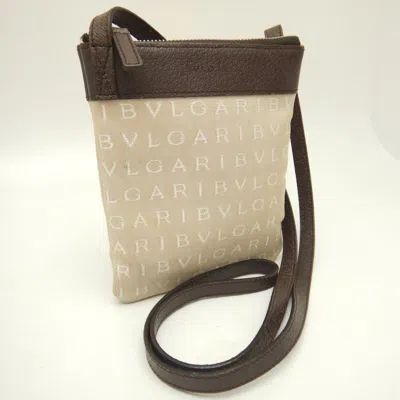 Pre-owned Bvlgari Beige Dark Brown Canvas Leather Pochette Shoulder Bag () In Beige, Dark Brown