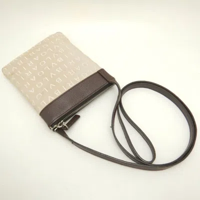 Pre-owned Bvlgari Beige Dark Brown Canvas Leather Pochette Shoulder Bag () In Beige, Dark Brown