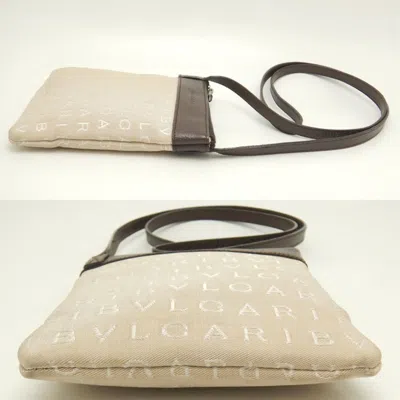 Pre-owned Bvlgari Beige Dark Brown Canvas Leather Pochette Shoulder Bag () In Beige, Dark Brown