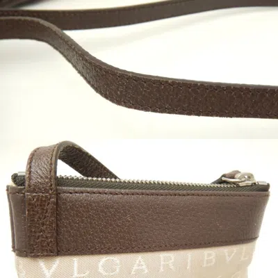 Pre-owned Bvlgari Beige Dark Brown Canvas Leather Pochette Shoulder Bag () In Beige, Dark Brown