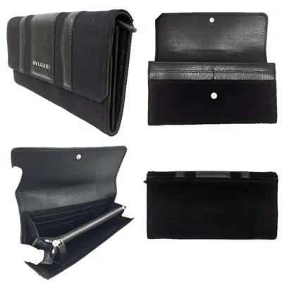 Pre-owned Bvlgari Black Canvas Leather Long Wallet (bi-fold) ()