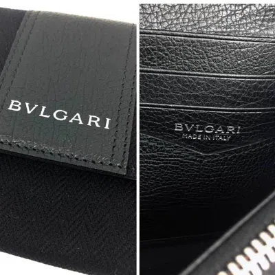 Pre-owned Bvlgari Black Canvas Leather Long Wallet (bi-fold) ()