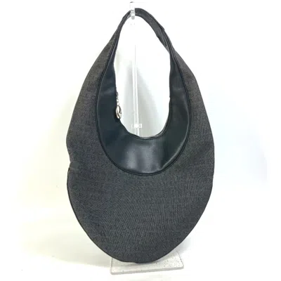 Pre-owned Bvlgari Black Navy Canvas Leather Shoulder Bag () In Black, Navy