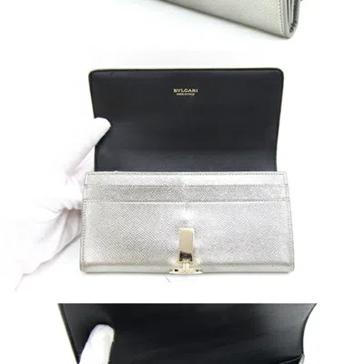 Pre-owned Bvlgari Black Silver Leather Long Wallet (bi-fold) () In Black, Silver