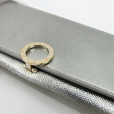 Pre-owned Bvlgari Black Silver Leather Long Wallet (bi-fold) () In Black, Silver