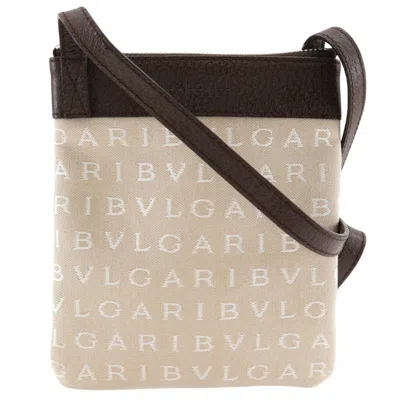 Pre-owned Bvlgari Logomania Beige Brown Canvas Pochette Shoulder Bag () In Beige, Brown
