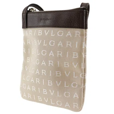 Pre-owned Bvlgari Logomania Beige Brown Canvas Pochette Shoulder Bag () In Beige, Brown