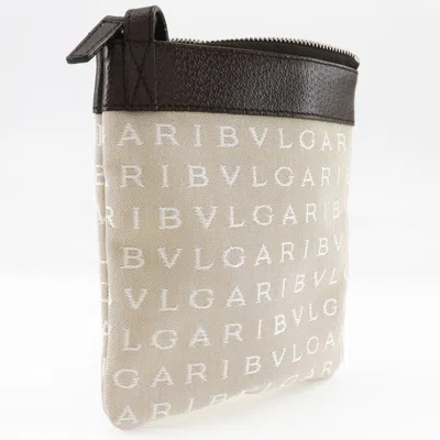 Pre-owned Bvlgari Logomania Beige Brown Canvas Pochette Shoulder Bag () In Beige, Brown