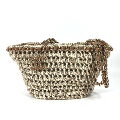 Pre-owned Chanel Beige Brown Leather Canvas Shoulder Bag Tote Bag () In Beige, Brown