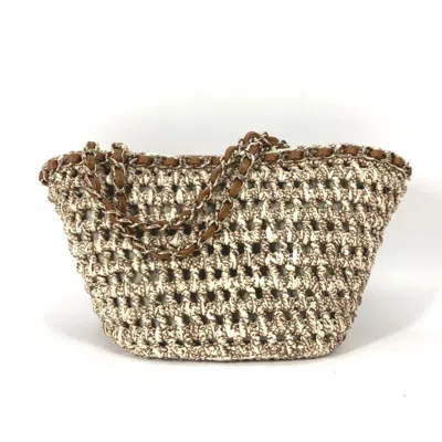 Pre-owned Chanel Beige Brown Leather Canvas Shoulder Bag Tote Bag () In Beige, Brown
