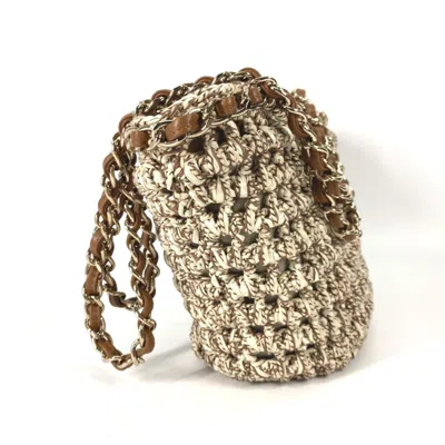 Pre-owned Chanel Beige Brown Leather Canvas Shoulder Bag Tote Bag () In Beige, Brown
