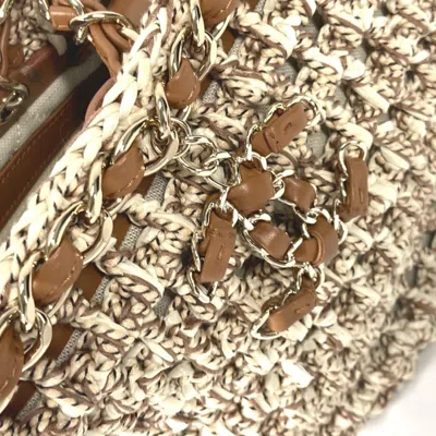Pre-owned Chanel Beige Brown Leather Canvas Shoulder Bag Tote Bag () In Beige, Brown