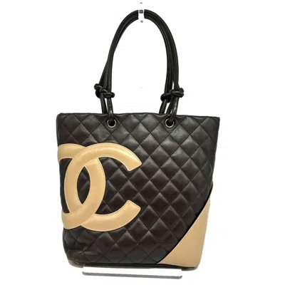 Pre-owned Chanel Beige Dark Brown Cambon Ligne Tote Bag () In Beige, Dark Brown