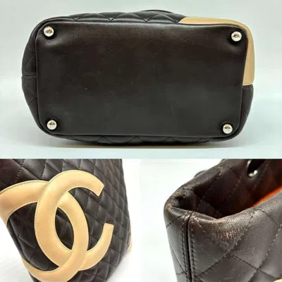 Pre-owned Chanel Beige Dark Brown Cambon Ligne Tote Bag () In Beige, Dark Brown