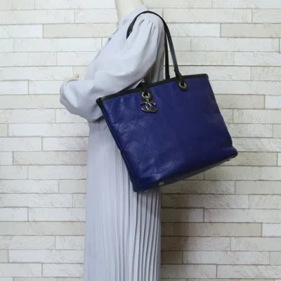 Pre-owned Chanel Black Blue Caviar Leather Tote Bag () In Black, Blue