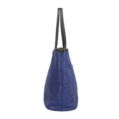 Pre-owned Chanel Black Blue Caviar Leather Tote Bag () In Black, Blue