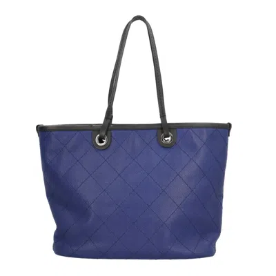Pre-owned Chanel Black Blue Caviar Leather Tote Bag () In Black, Blue