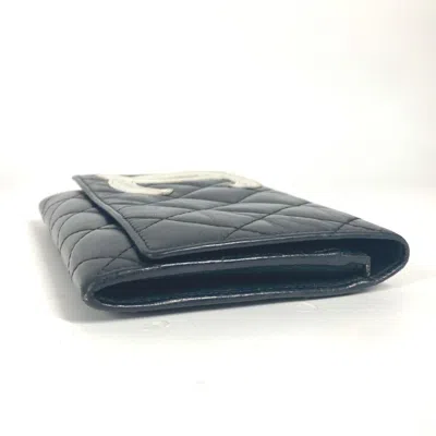 Pre-owned Chanel Black White Leather Bill Wallet (bi-fold) () In Black, White