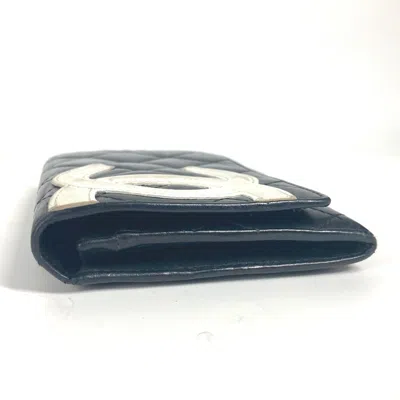 Pre-owned Chanel Black White Leather Bill Wallet (bi-fold) () In Black, White