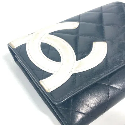 Pre-owned Chanel Black White Leather Bill Wallet (bi-fold) () In Black, White