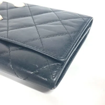 Pre-owned Chanel Black White Leather Bill Wallet (bi-fold) () In Black, White