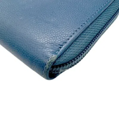 Pre-owned Chanel Blue Caviar Leather Long Wallet (bi-fold) ()