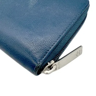 Pre-owned Chanel Blue Caviar Leather Long Wallet (bi-fold) ()
