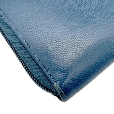 Pre-owned Chanel Blue Caviar Leather Long Wallet (bi-fold) ()