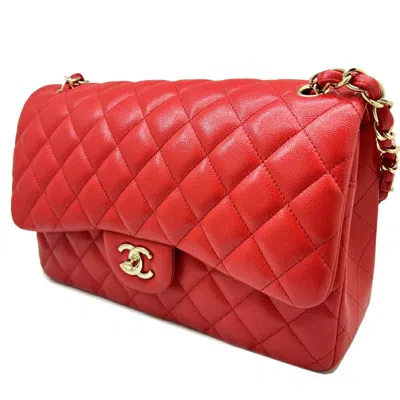 Pre-owned Chanel Champagne Gold Red Color Caviar Leather Handbag Shoulder Bag () In Champagne Gold, Red Color