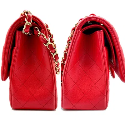 Pre-owned Chanel Champagne Gold Red Color Caviar Leather Handbag Shoulder Bag () In Champagne Gold, Red Color