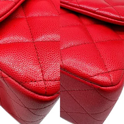Pre-owned Chanel Champagne Gold Red Color Caviar Leather Handbag Shoulder Bag () In Champagne Gold, Red Color
