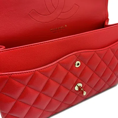 Pre-owned Chanel Champagne Gold Red Color Caviar Leather Handbag Shoulder Bag () In Champagne Gold, Red Color